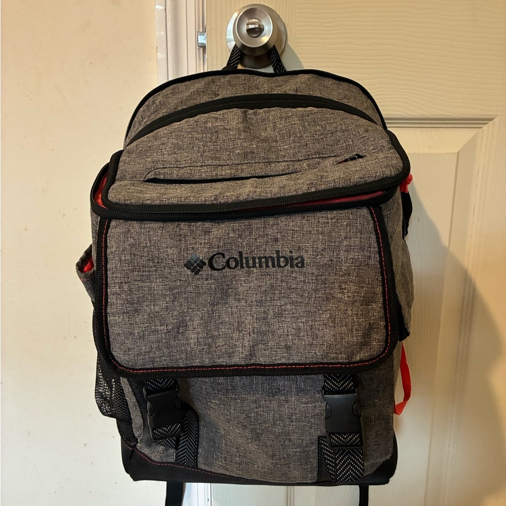 Columbia Gray Heather Backpack with Black Accents and Red Trim